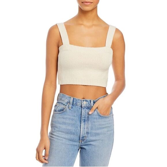NWT A.L.C Cream Squared Neck Stretch Crop Top Women Size large - Picture 1 of 12